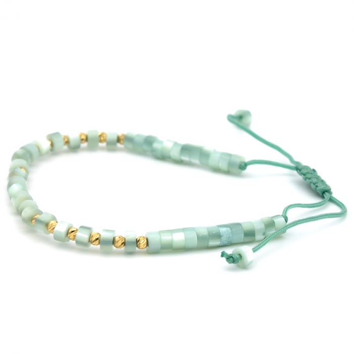 Brățară Jade Mist aur 14K cu șnur albastru pal - unisex [6]