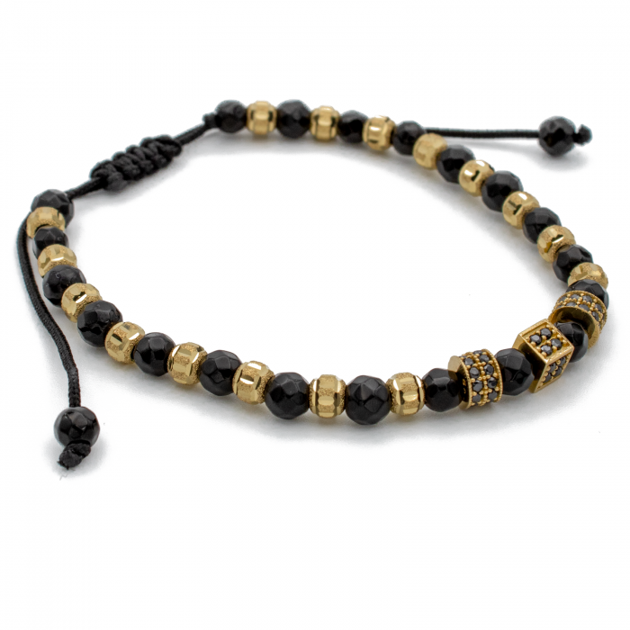 Bratara cu bile din Aur 14k, bile Onix si snur Negru [3]