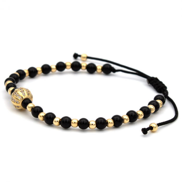 Brățară Onix Sphere cu bilă din aur 14K și șnur negru reglabil – unisex [6]