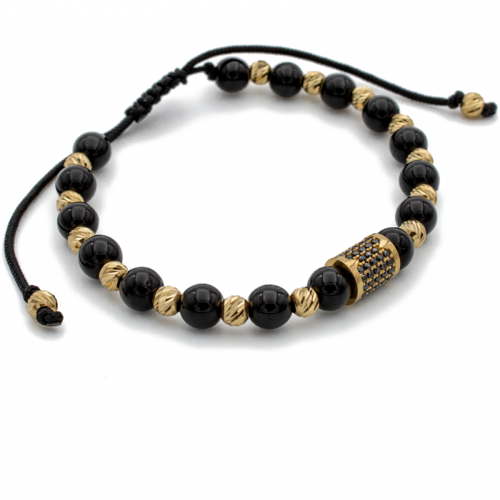 Bratara cu bile din Aur 14k, bile Onix si snur Negru [3]
