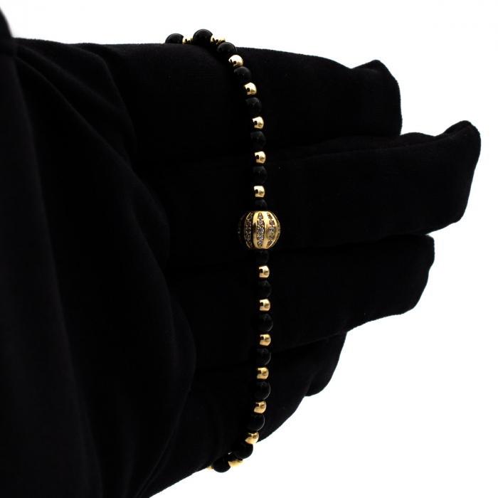 Brățară Onix Sphere cu bilă din aur 14K și șnur negru reglabil – unisex [3]
