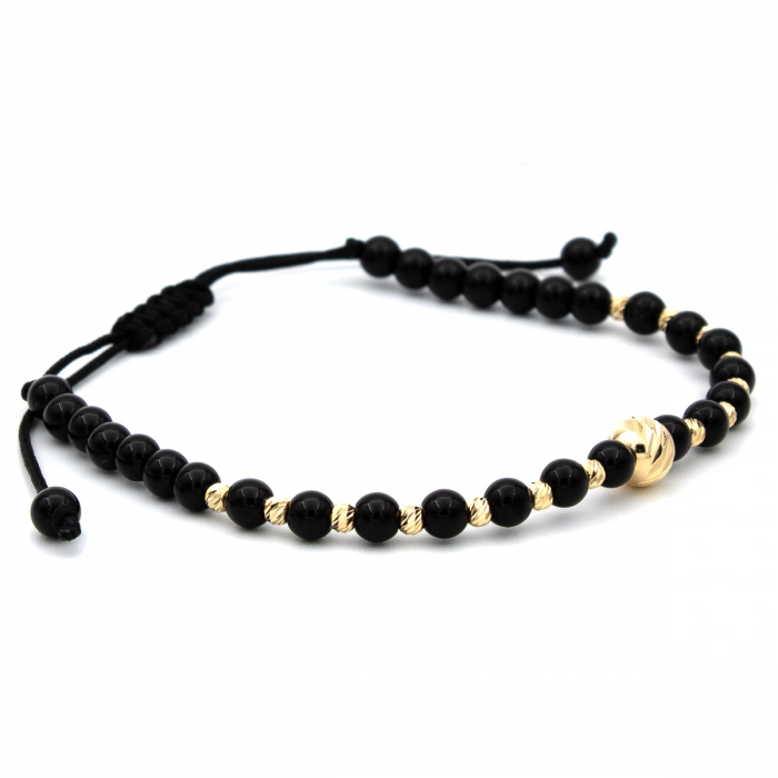 Brățară Noire cu bile aur 14K și șnur negru ajustabil – model unisex [6]