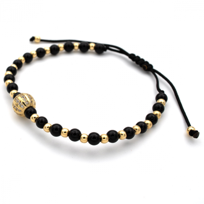 Brățară Onix Sphere cu bilă din aur 14K și șnur negru reglabil – unisex [4]