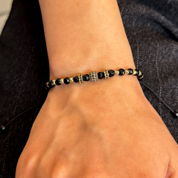 Brățară Midnight din aur 14K cu onix și șnur  – Bijuterie unisex [2]