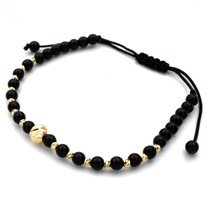 Brățară Noire cu bile aur 14K și șnur negru ajustabil – model unisex [4]