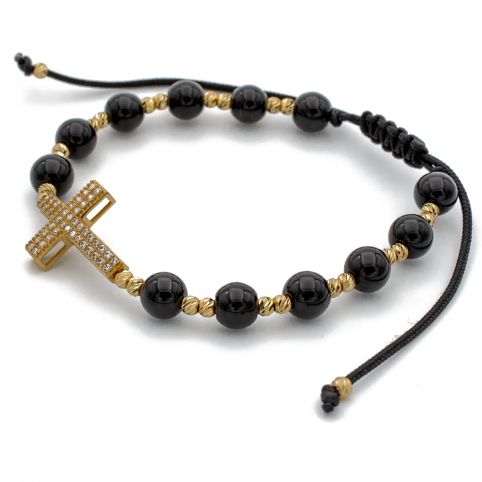 Bratara cu bile din Aur 14k, bile Onix si snur Negru [2]