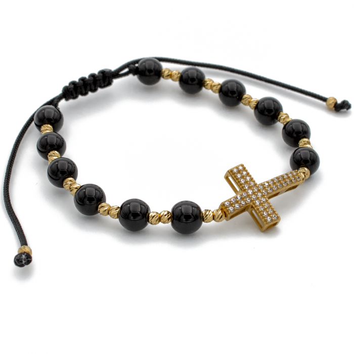 Bratara cu bile din Aur 14k, bile Onix si snur Negru [3]
