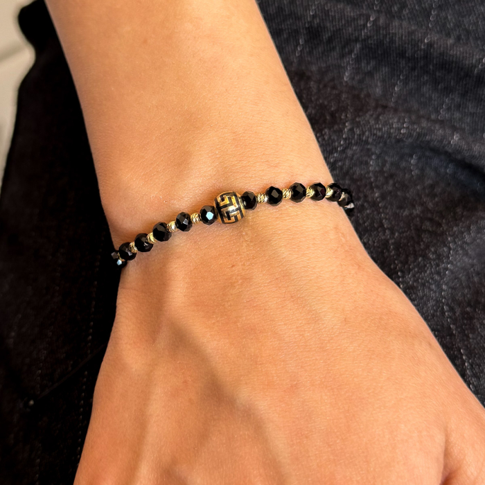 Brățară unisex din aur 14K cu onix  și șnur negru –  Athenian [2]