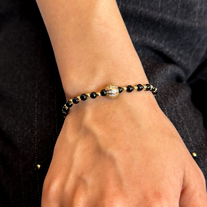 Brățară Onix Sphere cu bilă din aur 14K și șnur negru reglabil – unisex [2]