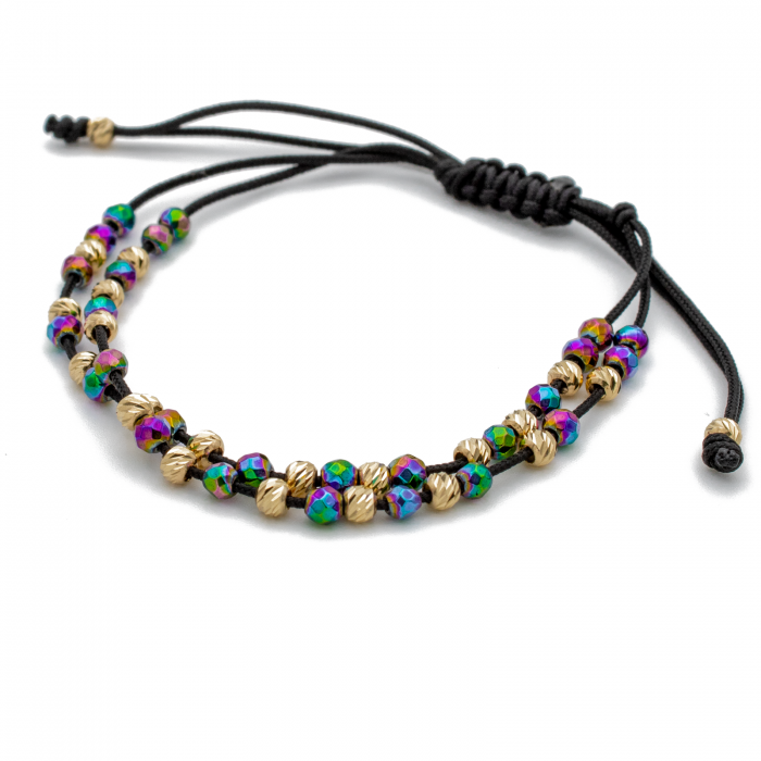 Bratara cu bile din Aur 14k, bile Onix si snur Negru [2]