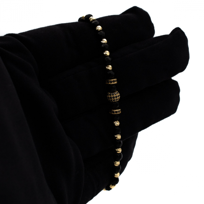 Brățară Midnight din aur 14K cu onix și șnur  – Bijuterie unisex [3]