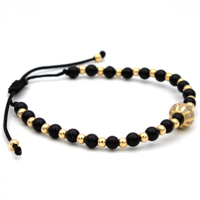 Brățară Onix Sphere cu bilă din aur 14K și șnur negru reglabil – unisex [7]