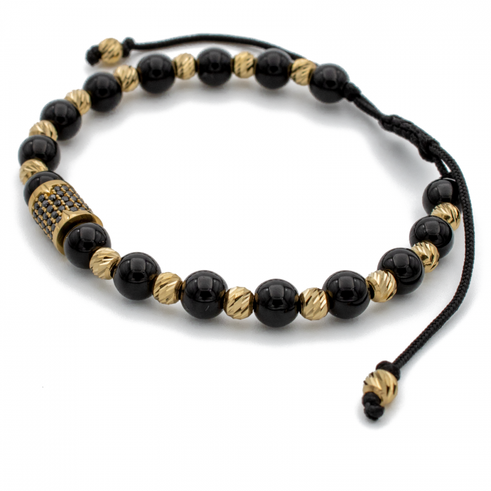 Bratara cu bile din Aur 14k, bile Onix si snur Negru [2]