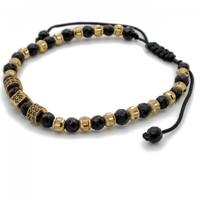 Bratara cu bile din Aur 14k, bile Onix si snur Negru [2]