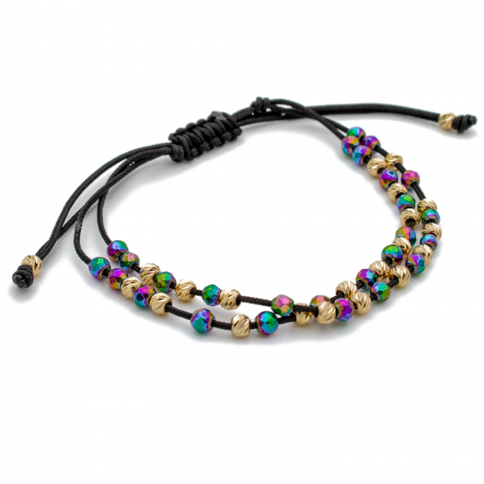 Bratara cu bile din Aur 14k, bile Onix si snur Negru [3]