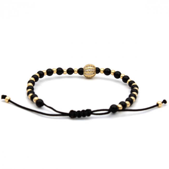 Brățară Onix Sphere cu bilă din aur 14K și șnur negru reglabil – unisex [8]