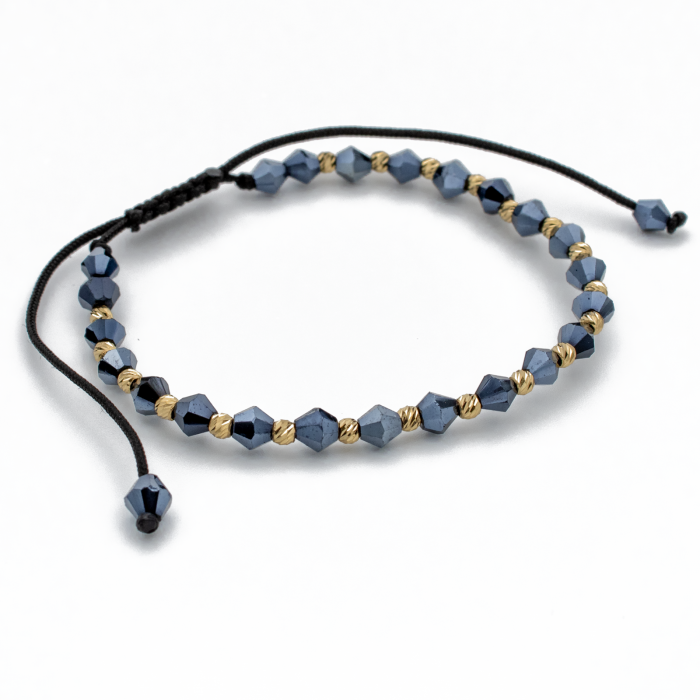 Bratara cu bile din Aur 14k, bile Onix si snur Negru [3]