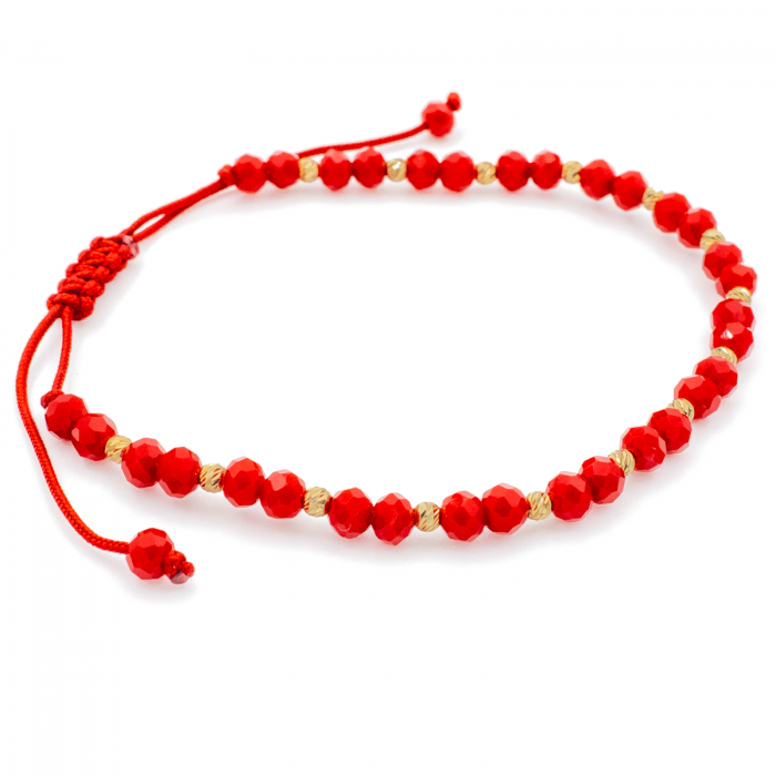 Bratara cu bile din Aur 14k, bile Onix si snur Rosu [3]