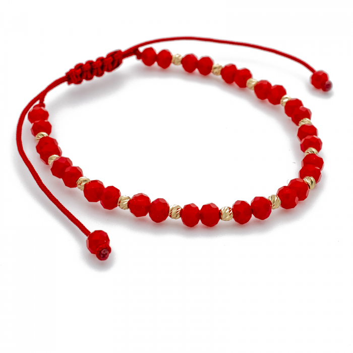 Bratara cu bile din Aur 14k, bile Onix si snur Rosu [3]