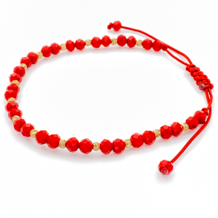 Bratara cu bile din Aur 14k, bile Onix si snur Rosu [2]