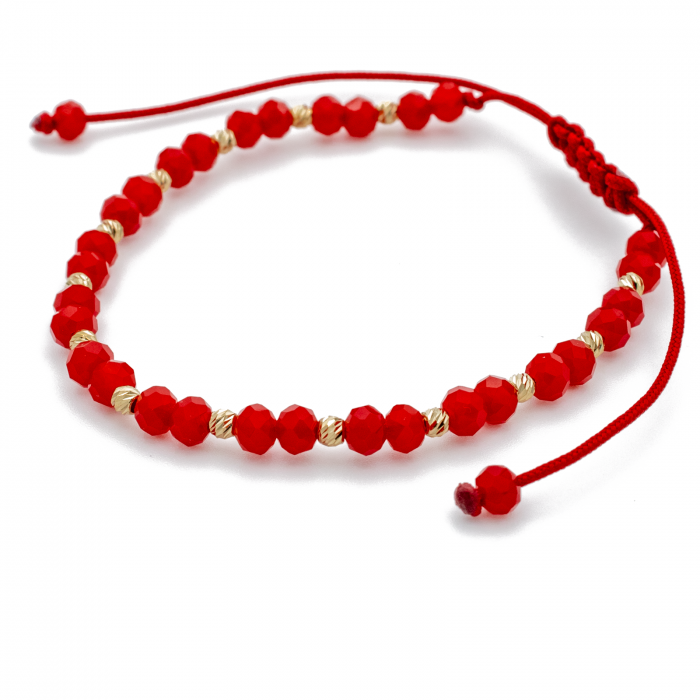 Bratara cu bile din Aur 14k, bile Onix si snur Rosu [2]