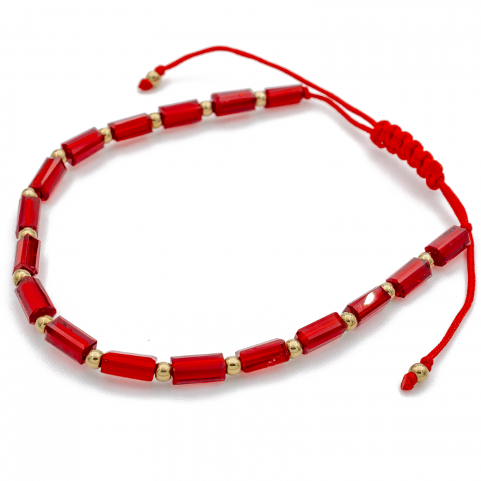 Bratara cu bile din Aur 14k, bile Onix si snur Rosu [2]