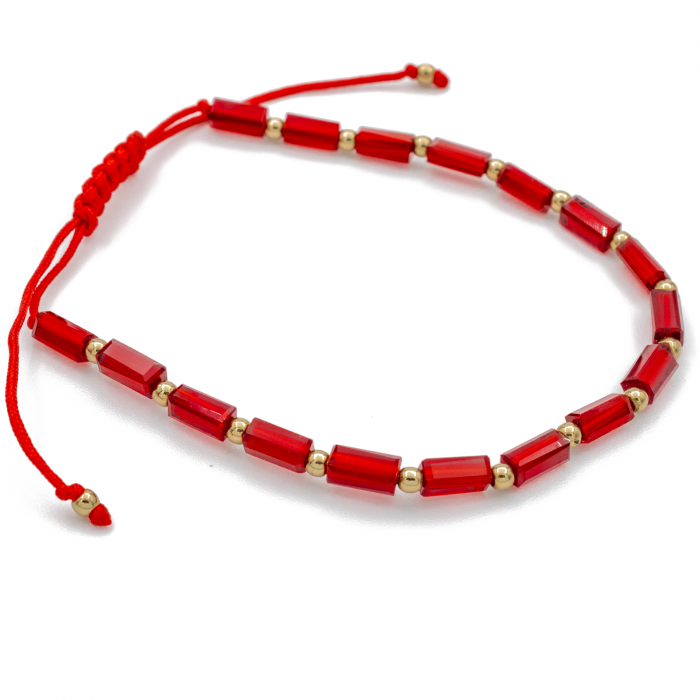 Bratara cu bile din Aur 14k, bile Onix si snur Rosu [3]