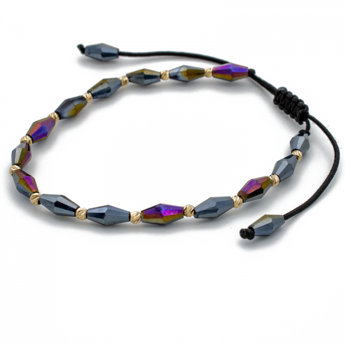 Bratara cu bile din Aur 14k, cilindri Onix si snur Negru [2]