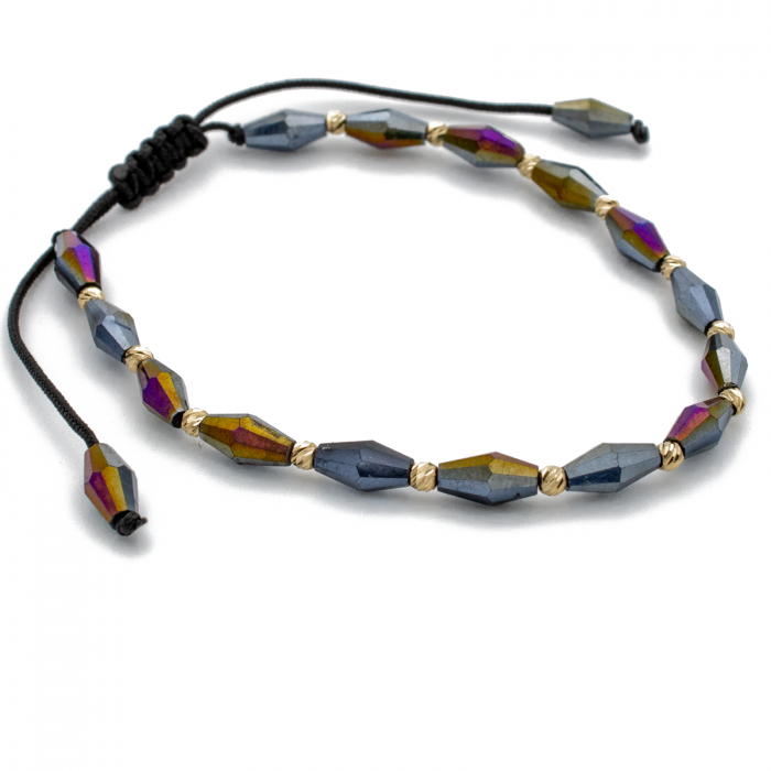 Bratara cu bile din Aur 14k, cilindri Onix si snur Negru [3]