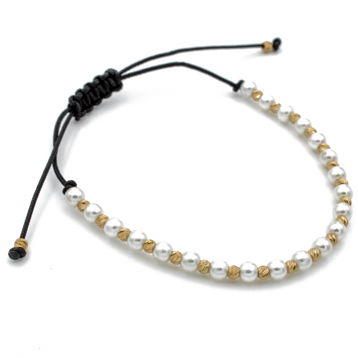 Bratara cu bile din Aur 14k, cuburi Onix si snur Negru [3]