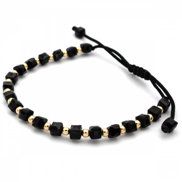 Brățară Urban Grace cu bile Aur 14K – stil elegant, șnur negru [4]