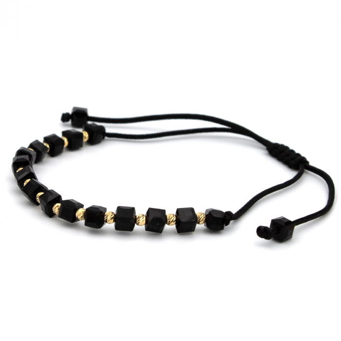 Brățară Black Pulse cu Bile Aur 14K și șnur negru - unisex [6]