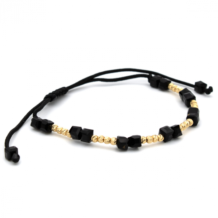 Brățară unisex Shadow Blocks din aur 14K și șnur negru [6]