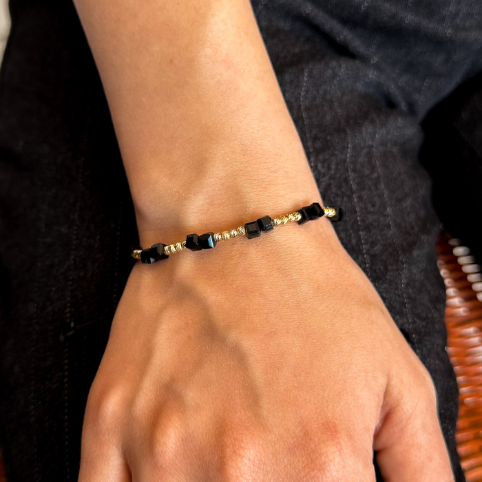 Brățară unisex Shadow Blocks din aur 14K și șnur negru [2]