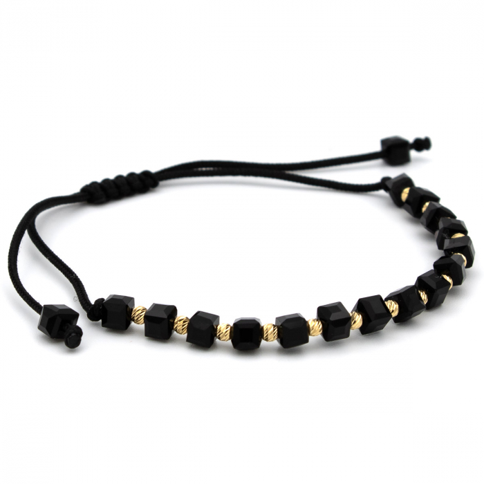 Brățară Black Pulse cu Bile Aur 14K și șnur negru - unisex [7]