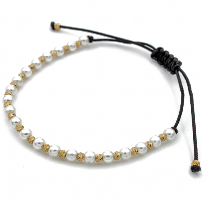 Bratara cu bile din Aur 14k, cuburi Onix si snur Negru [2]