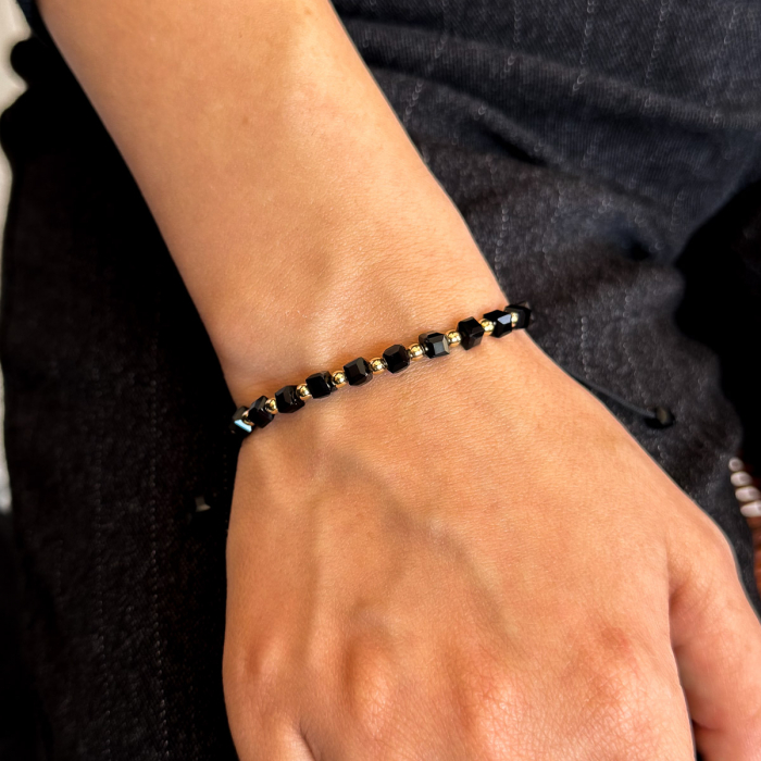 Brățară Urban Grace cu bile Aur 14K – stil elegant, șnur negru [2]
