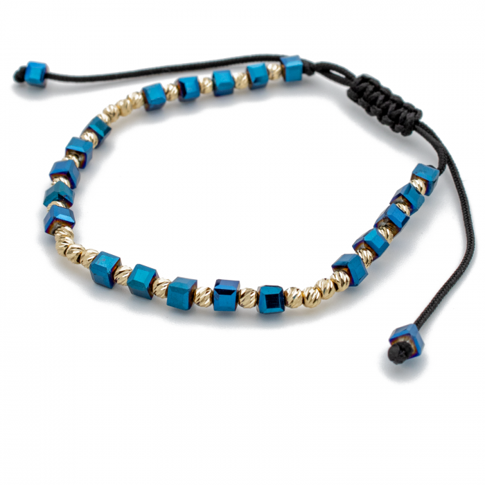 Bratara cu bile din Aur 14k, cuburi Onix si snur Negru [2]