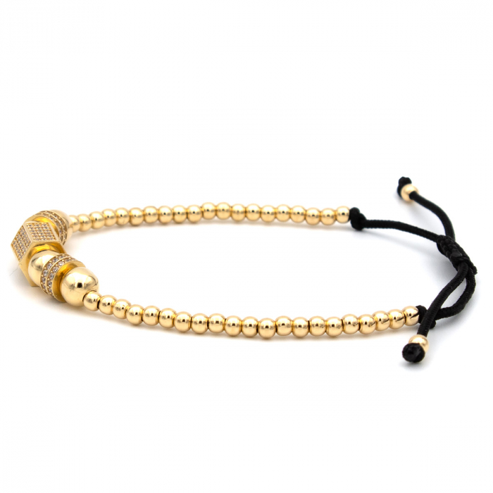 Brățară Imperial Glow Aur 14K cu zirconii și șnur negru – Unisex [6]