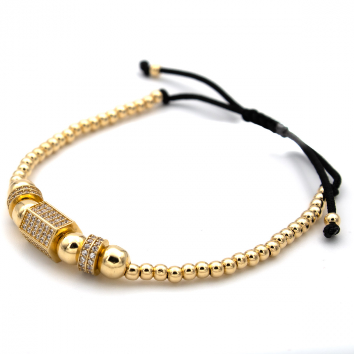 Brățară Imperial Glow Aur 14K cu zirconii și șnur negru – Unisex [4]