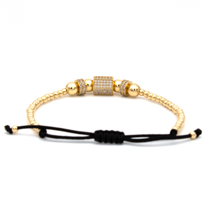 Brățară Imperial Glow Aur 14K cu zirconii și șnur negru – Unisex [8]