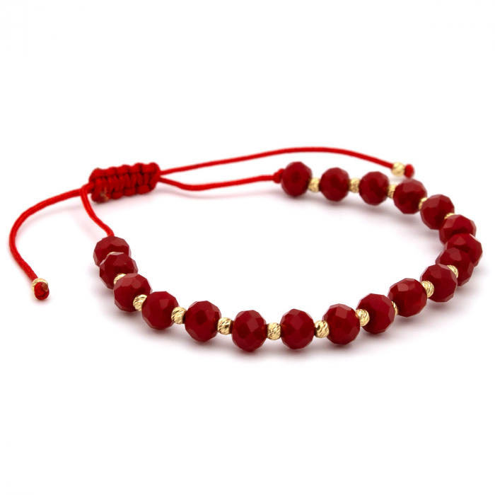 Brățară unisex șnur roșu și bile aur 14K – Scarlet Shine [6]