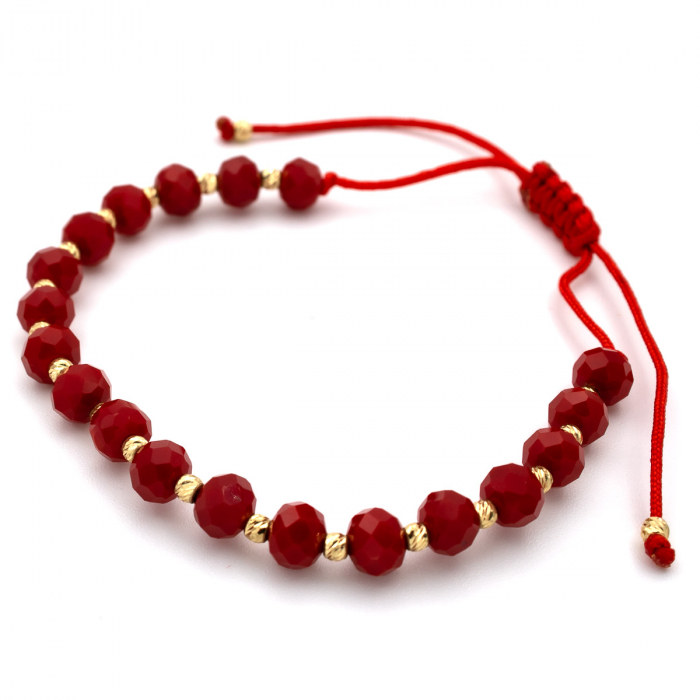 Brățară unisex șnur roșu și bile aur 14K – Scarlet Shine [4]