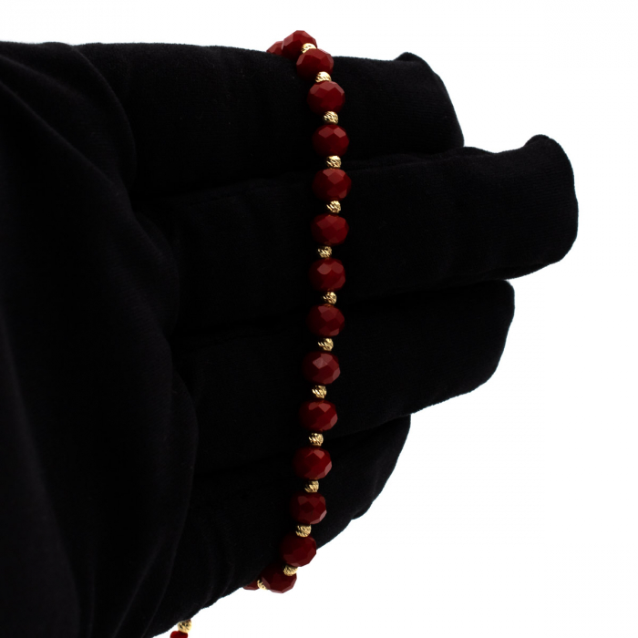 Brățară unisex șnur roșu și bile aur 14K – Scarlet Shine [3]
