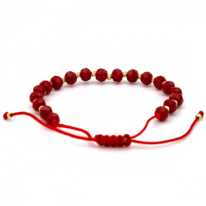 Brățară unisex șnur roșu și bile aur 14K – Scarlet Shine [8]