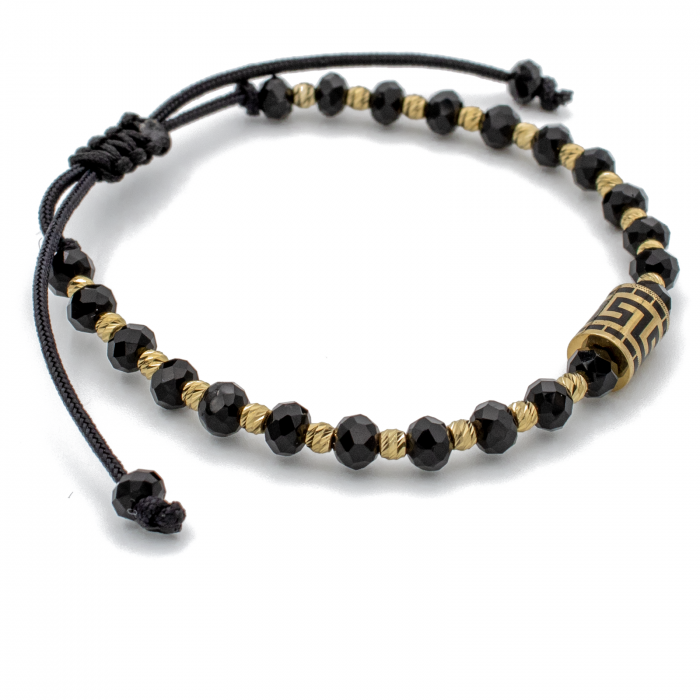 Bratara cu butoias, bile din Aur 14k si snur Negru [3]