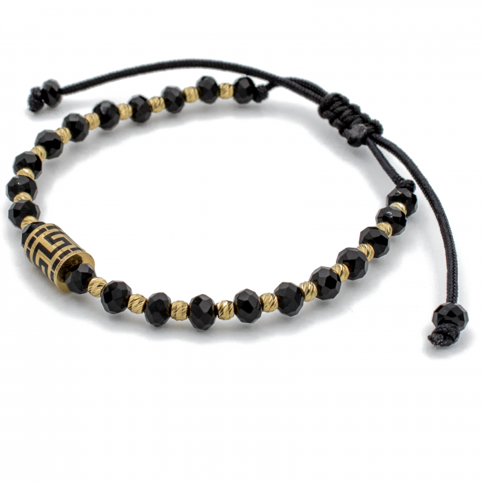 Bratara cu butoias, bile din Aur 14k si snur Negru [2]