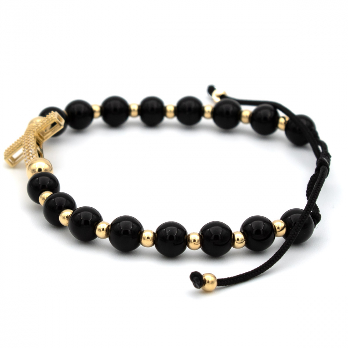 Brățară cu cruce din aur 14K, bile onix și zirconii – model Faith Glow [6]