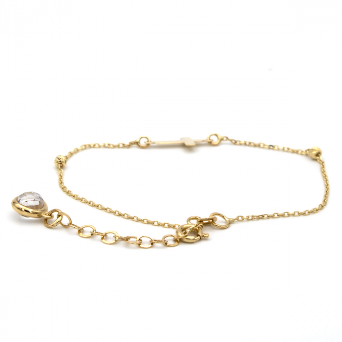 Brățară femei aur galben 14K cu cruce simplă și biluțe delicate [4]