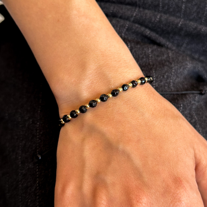 Brățară unisex Dark Shine din aur 14K și șnur negru [2]